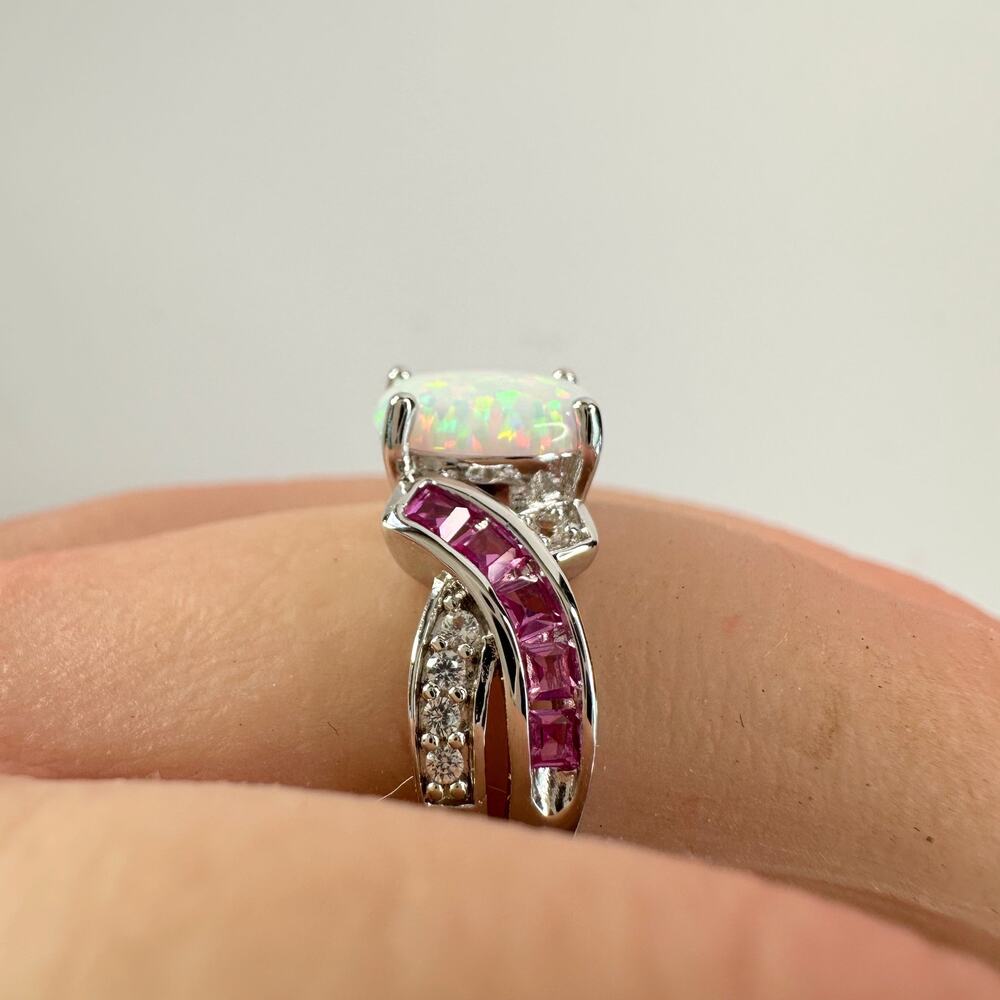 Beautiful Lab Created Opal & Sapphire Ring - Size 7 - Picture 2 of 15